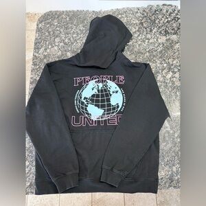 People United Black Hoodie with Blue Globe & Pink Text